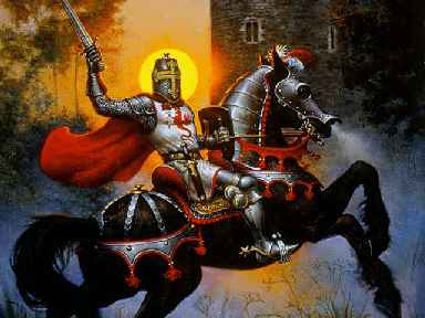 Picture of a knight at sunset.